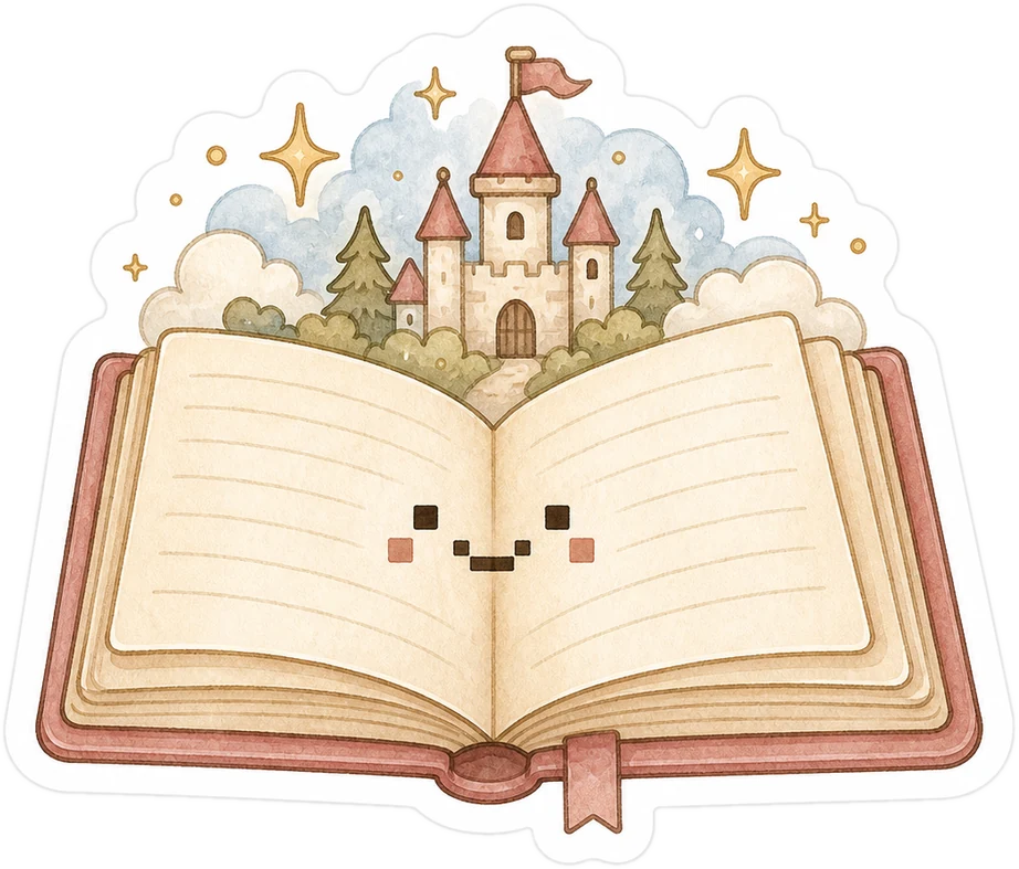 Ein aufgeschlagenes Buch, aus dem ein Märchenschloss wächst